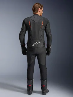 Alpinestars Motorjassen-Dusk Airflow Leather Motorjas Black Red Fluo 1030