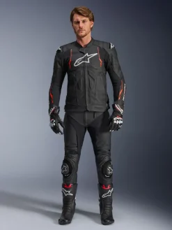 Alpinestars Motorjassen-Dusk Airflow Leather Motorjas Black Red Fluo 1030