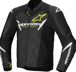 Alpinestars Motorjassen-Faster V3 Airflow Leather Motorjas Black White Yellow Fluo 125