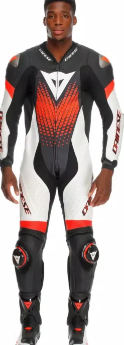 Dainese Motorpakken-Laguna Seca 6 1Pc Suit Perforated Black/White/Red-Fluo N32
