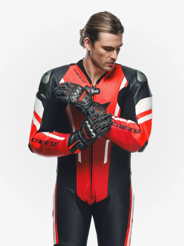 Dainese Motorpakken-Misano 3 Perforated D-Air 1Pc Leather Suit Black/Red/Fluo-Red