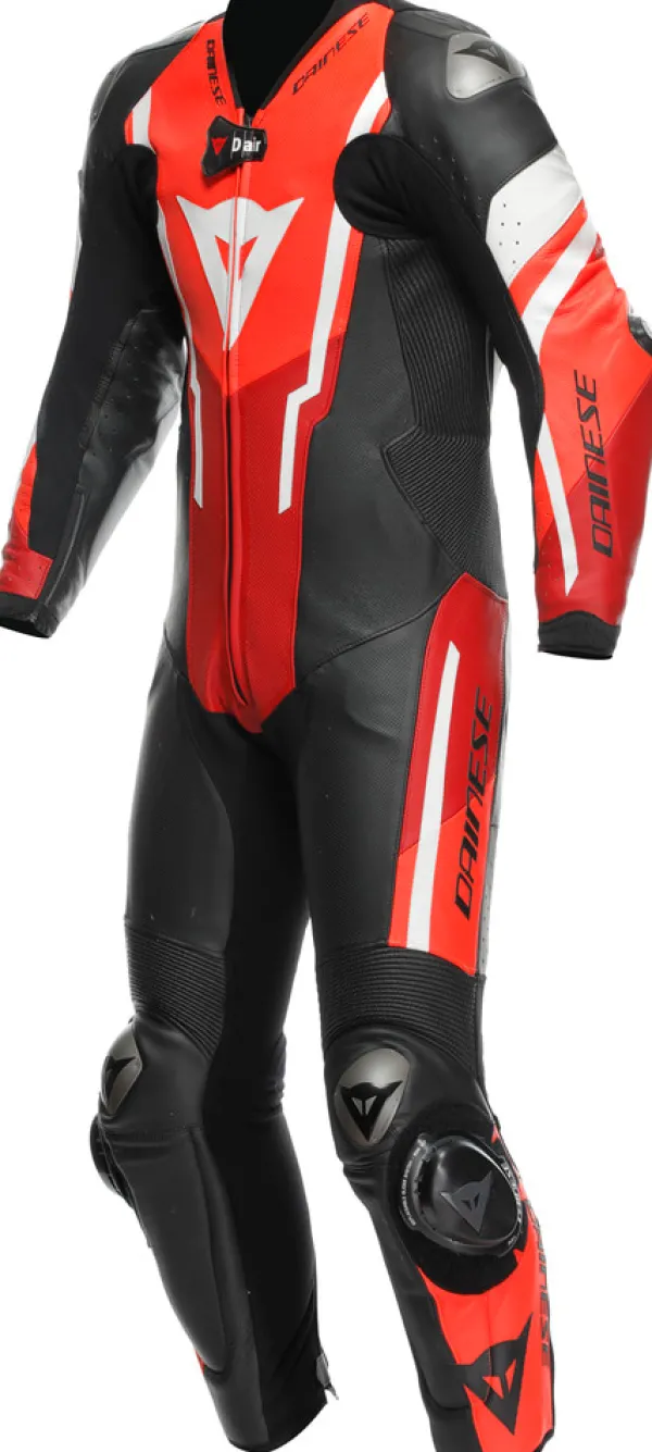 Dainese Motorpakken-Misano 3 Perforated D-Air 1Pc Leather Suit Black/Red/Fluo-Red