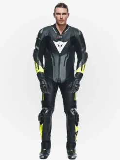 Dainese Motorpakken-Misano 3 Perforated D-Air 1Pc Leather Suit Black/Anthracite/Fluo-Yellow