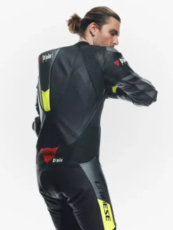 Dainese Motorpakken-Misano 3 Perforated D-Air 1Pc Leather Suit Black/Anthracite/Fluo-Yellow