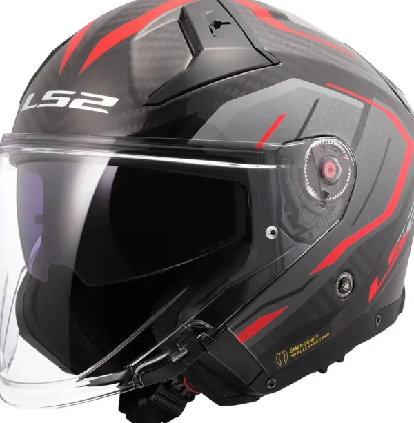 LS2 Jethelmen|Helmen Met Zonnevizier-OF603 Infinity II Carbon Uru Red