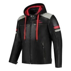 Rusty Stitches Motorjassen-Jari Hooded V2 otorja Back/ight Grey/Red 105