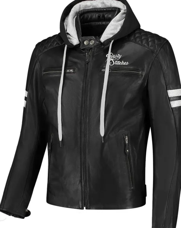 Rusty Stitches Motorjassen-Super Jari Hooded V2 Motorjas Black/White 104