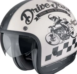 DAMES Scorpion Retro Helmen|Jethelmen-Befat EVO Drive Fat att Crea/Back