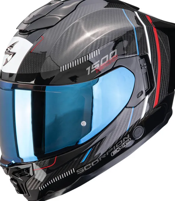 Scorpion Integraalhelmen|Helmen Met Zonnevizier-EXO-1500 AIR Carbon Zity Back/Red/Bue